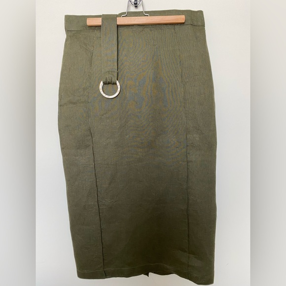 Zara linen pencil skirt in dark olive green - Picture 1 of 11